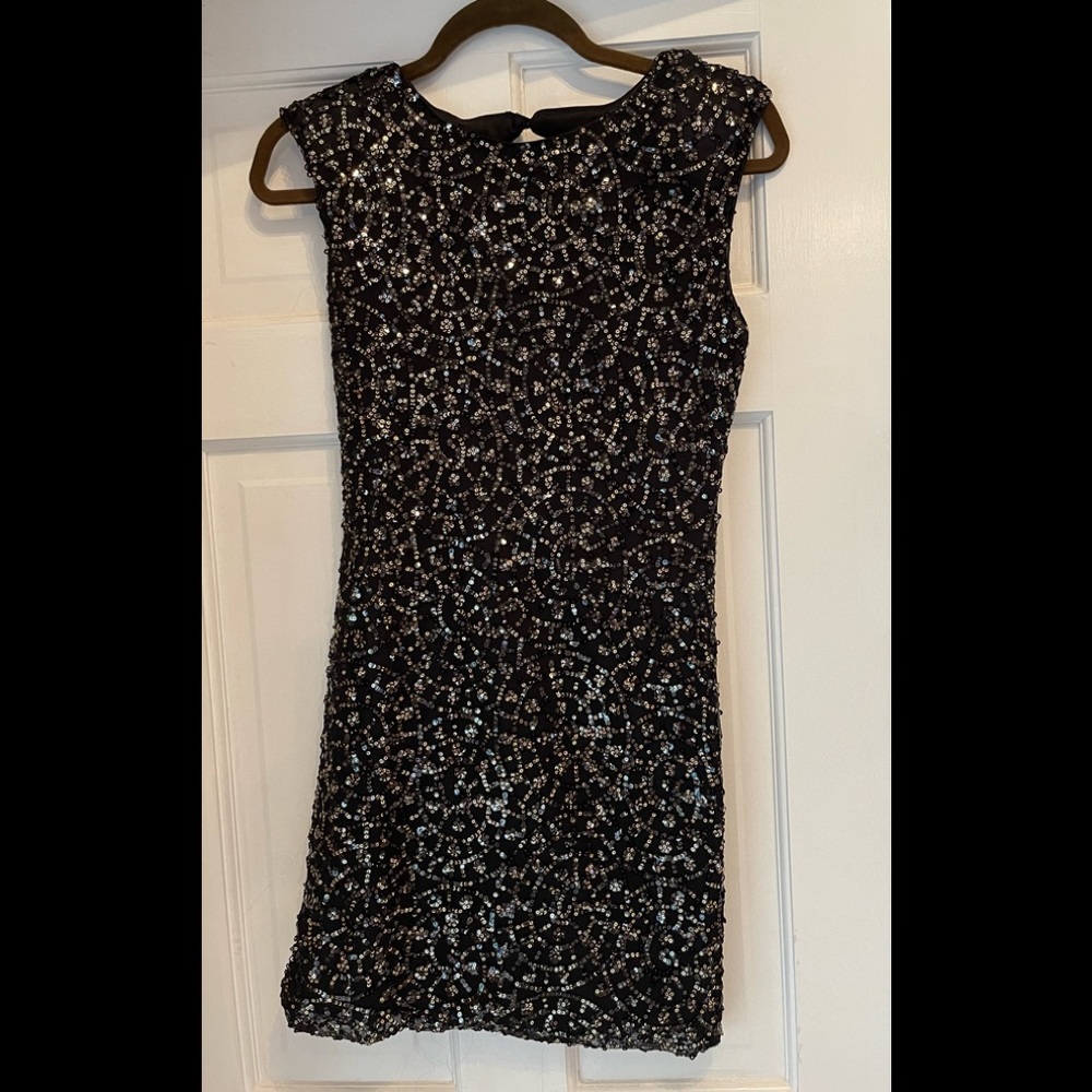 Black and gold sequin cocktail dress